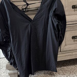 LOFT Black V-Neck Long Sleeve Puff Top